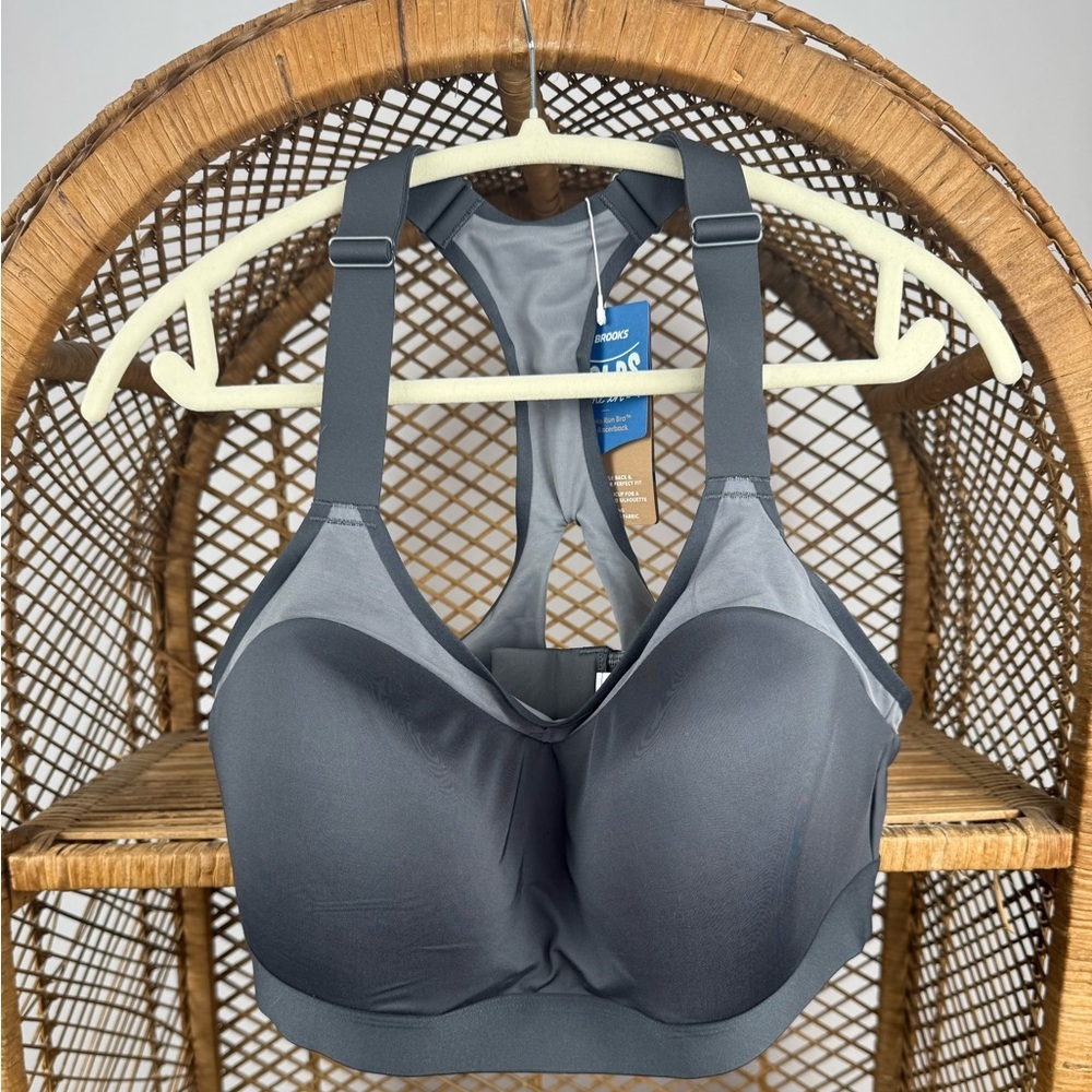 Brooks Dare Racerback Run Bra 42D Asphalt Gray High Impact Running Sports Bra - Picture 7 of 10